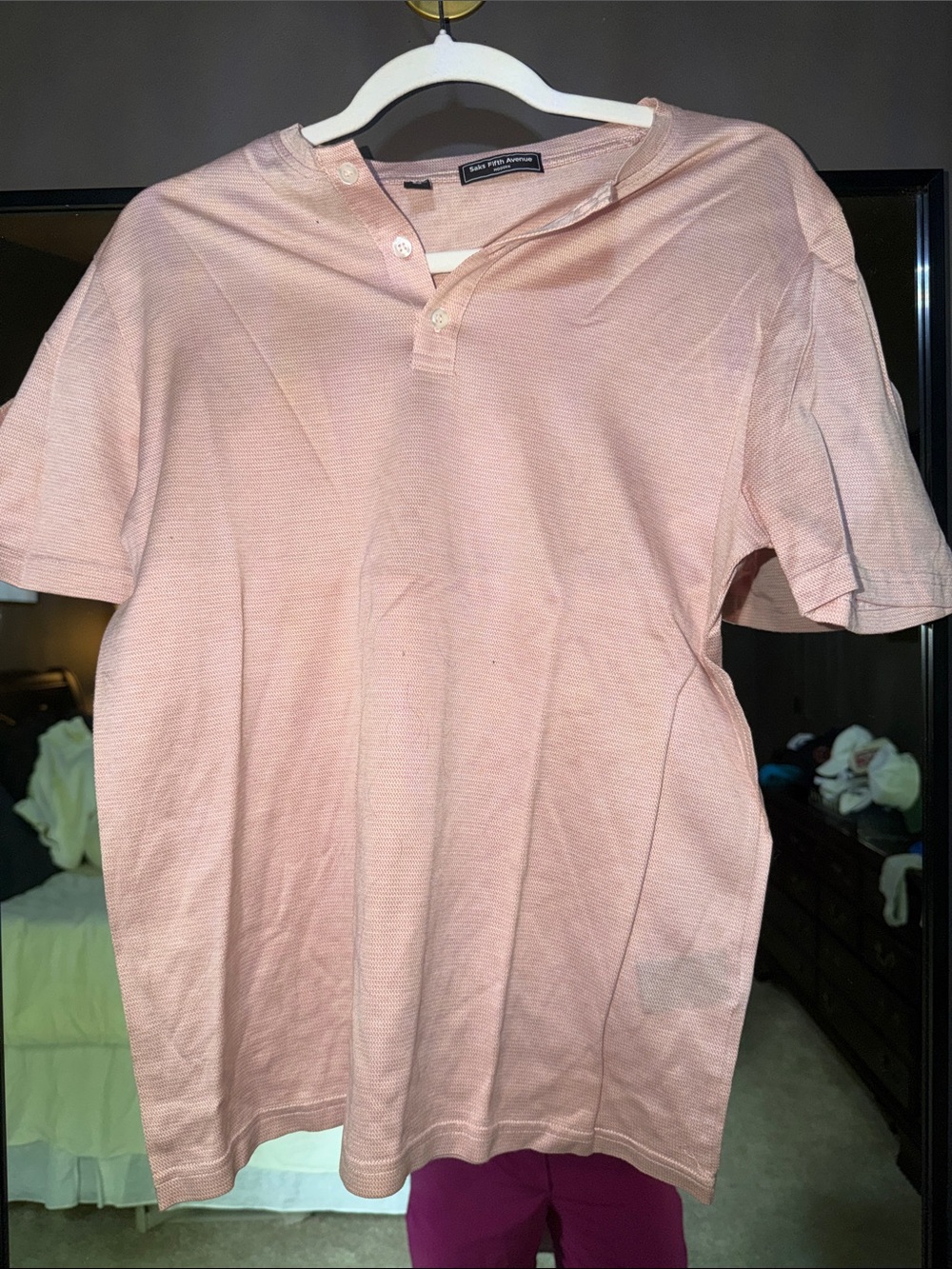 Saks Fifth Avenue Modern Men’s Medium Pink Henley Shirt Made in Italy